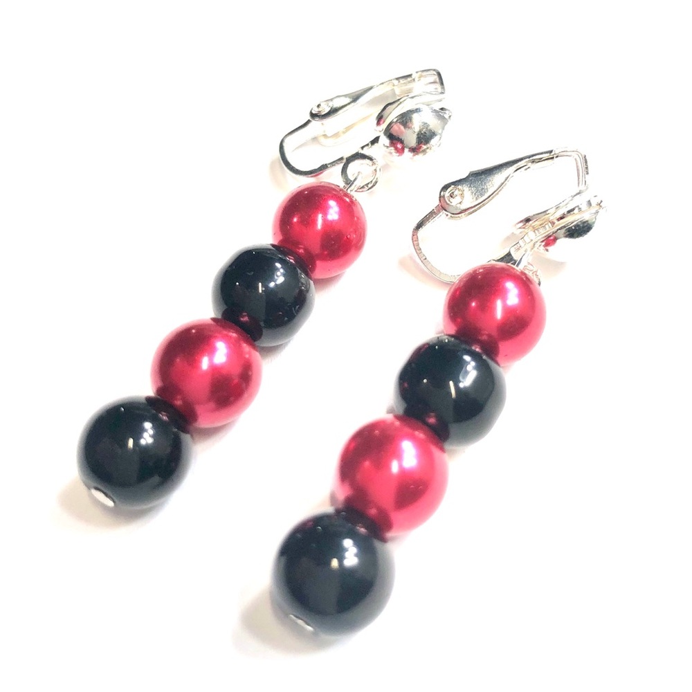Handmade Red & Black Clip-On Earrings Women Gift